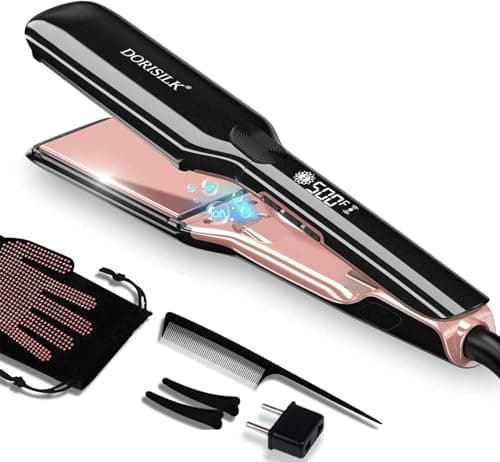 Dorisilk 500°F Plasma Straightener, Frizz-Free & Shiny Hair 2-in-1 Curler