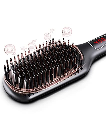 MEGAWISE Pro Ceramic Ionic Hair Straightener with Brush | 20s Fast Heating Tech | Auto-Off Safety | Anti-Scald | Dual Vo