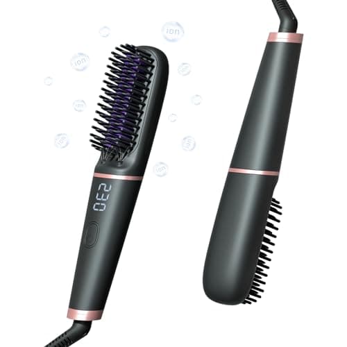 Ionic Hair Straightening Brush - 450 Million Negative Ions, 2 Temp Settings, Safe Auto-Off (Black)