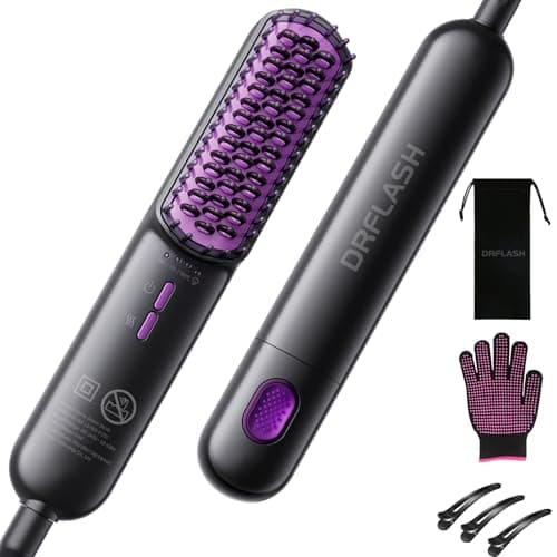 Steam Hair Straightener with Negative Ions - 3 Temp Settings, Ceramic Bristles, Auto Shut-Off