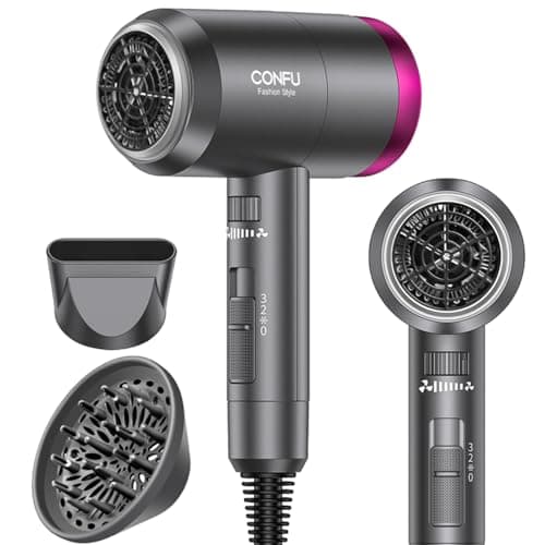 CONFU Ionic 1600W Portable Hairdryer, Fast Drying with 3 Heat Settings
