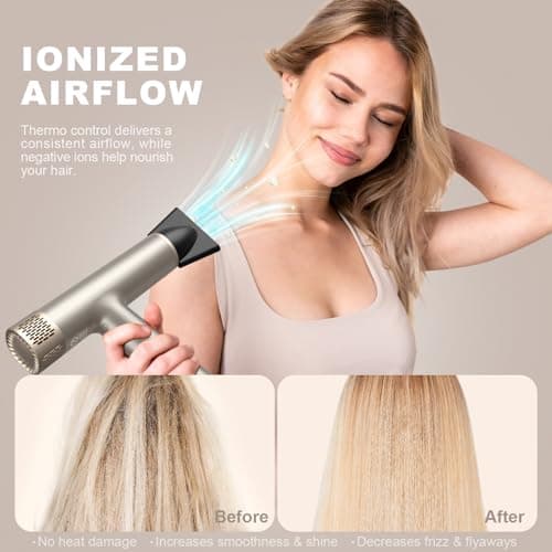 YAPOY Professional Ionic Hair Dryer with Diffuser Fast Drying Low Heat Damage Thermo-Control Silver