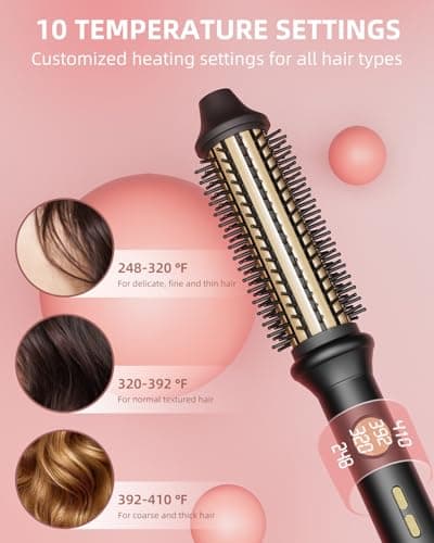 1.26 Inch Heated Round Brush Curling Iron, 10 Temp Settings, Fast Heat, Anti-Frizz Hair Styler