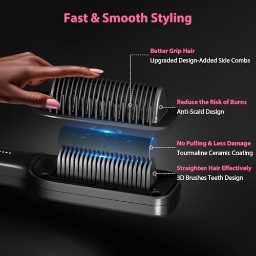 Women's Hair Straightener Brush with Negative Ion, 5 Temp Settings & Fast Heating