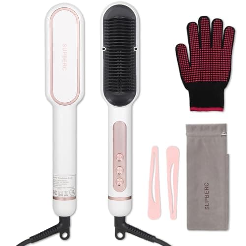 Negative Ionic Pink Hair Straightener Brush, 9 Temp Settings, LED Display