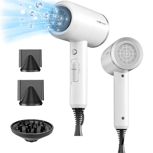 SHRATE Lightweight Ionic 1800W Hair Dryer with Diffuser - Fast & Quiet for Travel & Styling