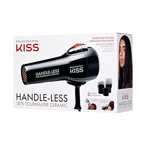 KISS Ceramic Tourmaline Hair Dryer, Cool Touch Nozzle, 450°F, 3 Styling Attachments