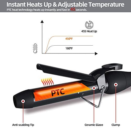 5-in-1 Ohuhu Curling Iron Wand Set LCD Temp. Display Black