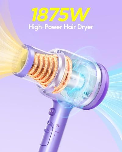 Wavytalk Ionic Hair Blow Dryer with Diffuser (Purple Lavender) + 1 Inch Negative Ion Flat Iron Hair Straightener (Purple)

Refined Title: Wavytalk Ionic Hair Blow Dryer with Diffuser (Purple Lavender) + Negative Ion Hair Straightener (Purple)
