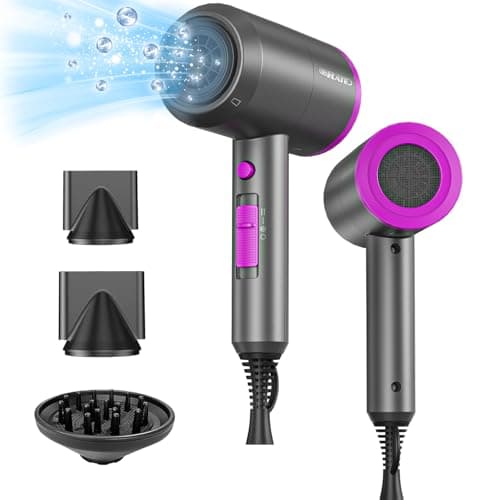 SHRATE Lightweight Ionic 1800W Hair Dryer with Diffuser - Fast & Quiet for Travel & Styling