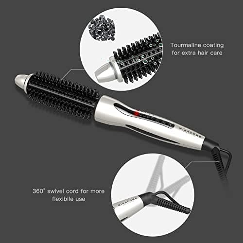 Professional Ceramic Hair Curler & Straightener | 1" Round Brush, 5 Heat Settings, Anti-Frizz, White
