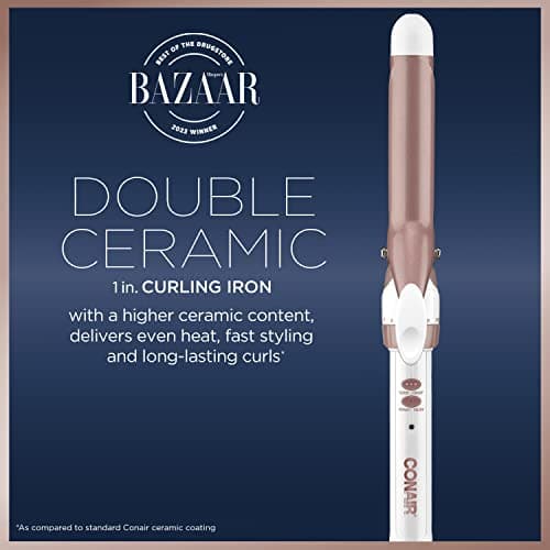 CONAIR Double Ceramic 1-Inch Curling Iron Classic Curls Short to Long Hair