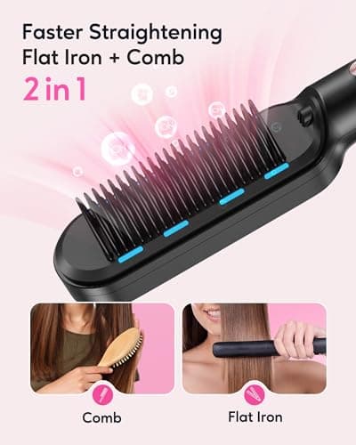 Wavytalk Sleek Ionic Straightening Brush, 6 Temp Settings, Anti-Scald Ceramic, Fast Heating, Rose Gold