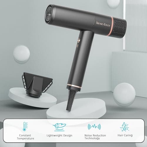 Professional 150K RPM Hair Dryer with Diffuser, 3 Temps/2 Speeds & Negative Ionic, Black