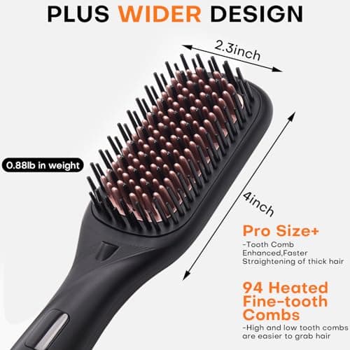 Ceramic Ionic Straightener Comb - Less Frizz & Fast Heating | 2-in-1 Flat Iron Brush | Black