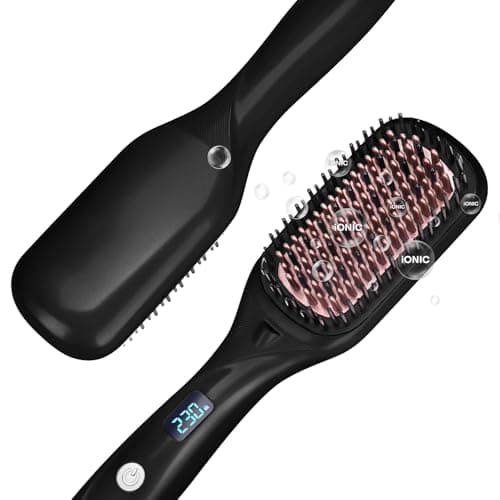 Champagne Ceramic Ionic Straightener Comb - Less Frizz, Fast Heating | Women's Hair Straightener | 2-in-1 Flat Iron Brus