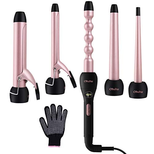 5-in-1 Ohuhu Curling Iron Wand Set LCD Temp. Display Black