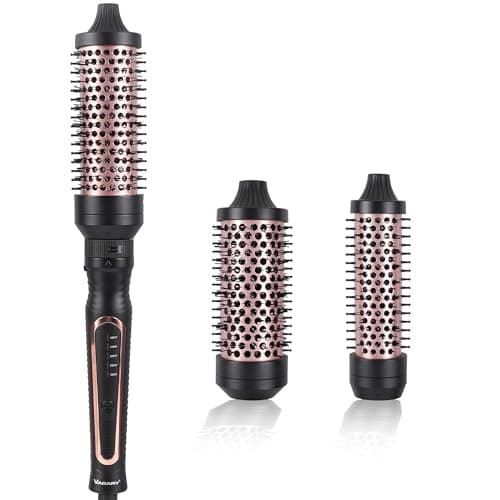 VAGARY 3-in-1 Heated Curling Brush, Dual Voltage, 5 Temp Settings, Ceramic Tourmaline