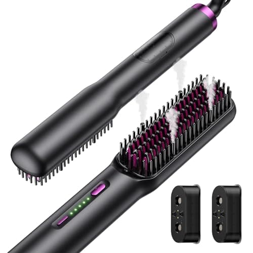 2 in 1 Steam Hair Straightener Brush, Ionic Heat, Essental Oils, Fast Heat-Up, Portable, 20Min Auto Off