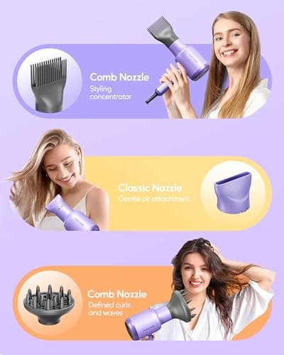 Wavytalk Ionic Hair Blow Dryer with Diffuser (Purple Lavender) + 1 Inch Negative Ion Flat Iron Hair Straightener (Purple)

Refined Title: Wavytalk Ionic Hair Blow Dryer with Diffuser (Purple Lavender) + Negative Ion Hair Straightener (Purple)