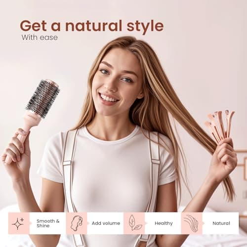AIMIKE Rose Luxe Round Brush - Nano Ceramic Tech, 43 mm for Blowout, Curling & Styling