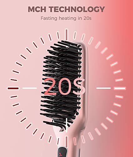 MEGAWISE Pro Ionic Hair Straightener Brush | Fast 20s Heat, Auto-Off Safety, Anti-Scald | Dual Voltage