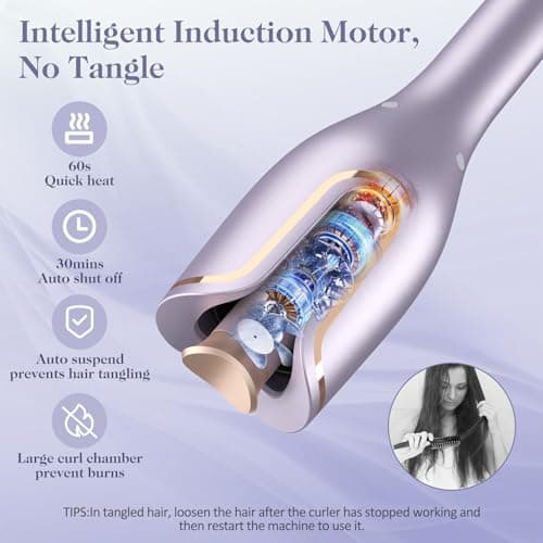 Automatic 1" Curling Iron with 4 Temp, 8 Timer & Anti-Tangle Rotators