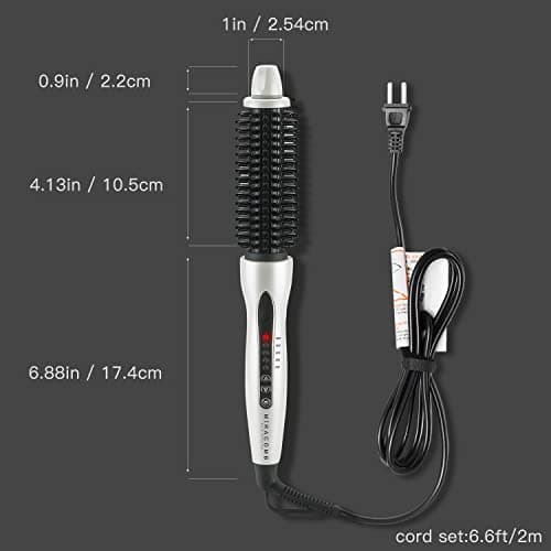 Professional Ceramic Hair Curler & Straightener | 1" Round Brush, 5 Heat Settings, Anti-Frizz, White