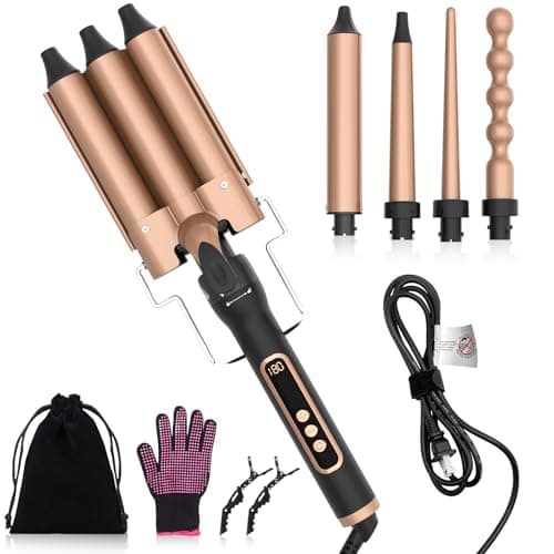 5-in-1 Curling Iron Set for Long Hair with 4 Barrels, Heat Protector Glove & Clips
