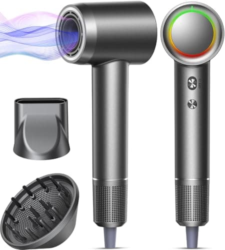 Professional 160k RPM Negative Ionic Hair Dryer, Fast & Quiet with Magnetic Diffuser, Gray
