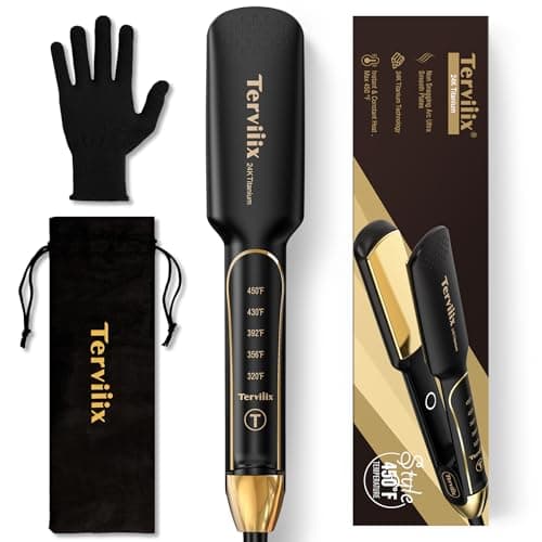 Terviiix Titanium Flat Iron - ARC Non-Snagging, Smooth 1-3/4", Wide Salon-Grade Hair Straightener, Black Hair