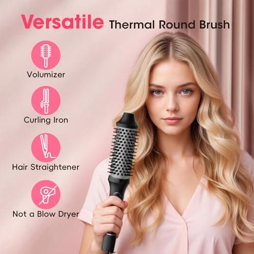 Negative Ion Thermal Brush, 1.5" Curl, Straighten & Volumize, 6 Temp Settings, Fast Heating, Dual Voltage