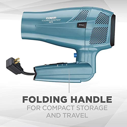 Conair 1875W Travel Hair Dryer with Folding Handle and Retractable Cord
