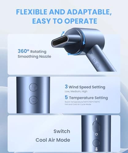 Professional Ionic Hair Dryer, Fast Drying 150,000 RPM Motor, 5 Temps/3 Speeds