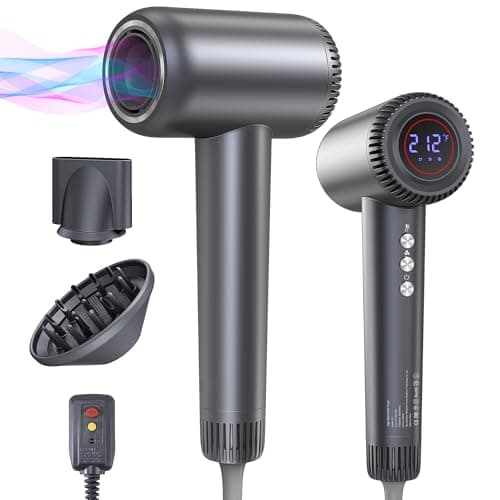 Professional Negative Ion 180000 RPM Hair Dryer, 1600W Low Noise, 4 Thermo-Control Travel SalonSeekBar