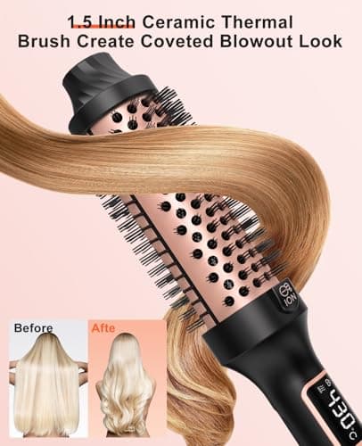 Nimmu 1.5 Inch Rose Gold Heated Brush, 10 Temp Control for Blowouts