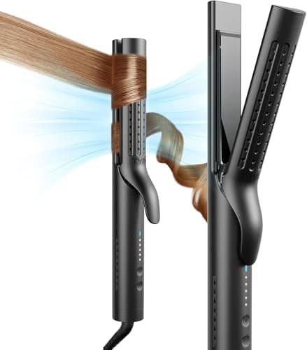 TYMO 1.25 Inch Curling Iron & Flat Iron - 2-in-1 Hair Straightener, 54M Ionic, Dual Voltage, Anti-Tangle, 5 Temps, Black