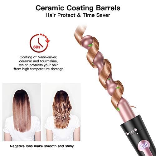 5-in-1 Curling Iron Set, Instant Heat, 12 Temp Settings (Pink)