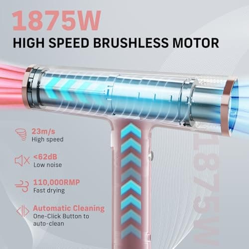 QUICO Hair Blow Dryer for Women, 1875W Quiet 7X Faster Dryer with Diffuser