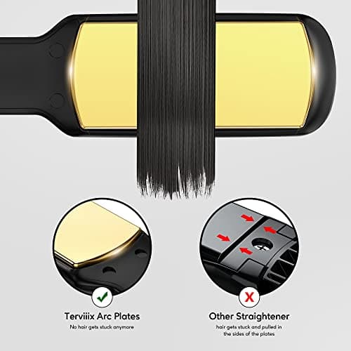 Terviiix Titanium Flat Iron - ARC Non-Snagging, Smooth 1-3/4", Wide Salon-Grade Hair Straightener, Black Hair