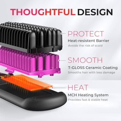 TYMO Ionic Hair Straightener Brush - Frizz-Free Styles, 16 Temp Settings, LCD Display