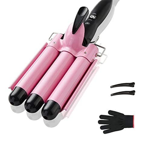 TOP4EVER 1-inch Curling Iron for Beach Waves, 2 Temperature Settings, Pink