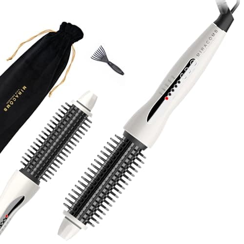 Professional Ceramic Hair Curler & Straightener | 1" Round Brush, 5 Heat Settings, Anti-Frizz, White