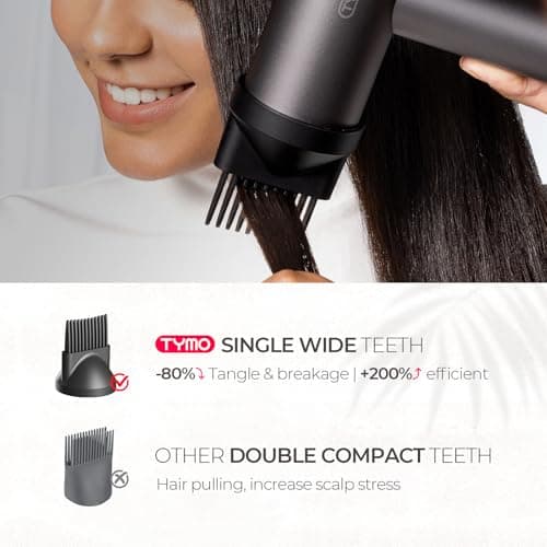 TYMO Professional Hair Dryer with Diffuser - 1500W High Speed Dry, 4 Temps & 3 Speeds, 8 Ft Cord, Metal Gray