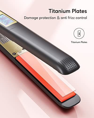 Wavytalk Pure Titanium Flat Iron 1 Inch Dual Voltage 170℉-450℉ Instant Silky Hair