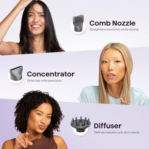 Wavytalk Ionic Hair Dryer, Fast & Quiet Drying with Ceramic Tech, 3 Attachments, Rose Gold
