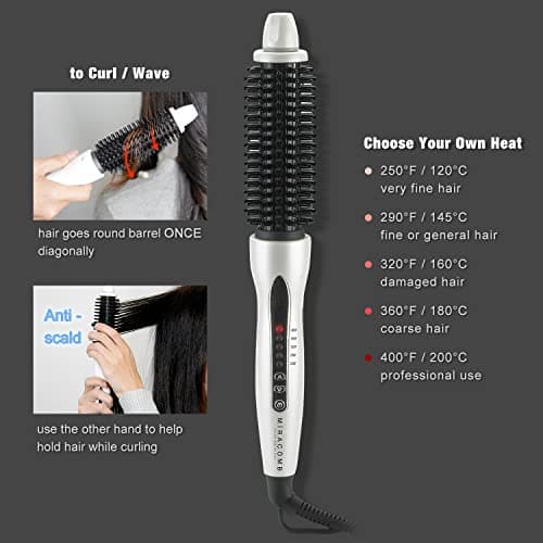 Professional Ceramic Hair Curler & Straightener | 1" Round Brush, 5 Heat Settings, Anti-Frizz, White