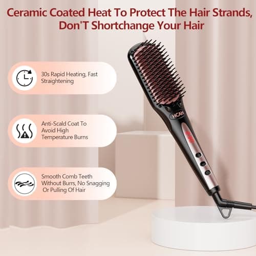 28 Temperature Settings ceramic straightener brush for fine hair, frizz-free & included glove