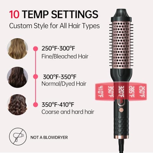 Negative Ion 1.5 Inch Heated Curling Brush, 10 Temps Anti-Scald Bristles
