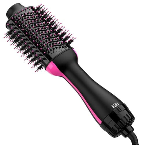 4-in-1 Hair Dryer Brush Straightener with Negative Ion Ceramic Barrel Anti-Frizz